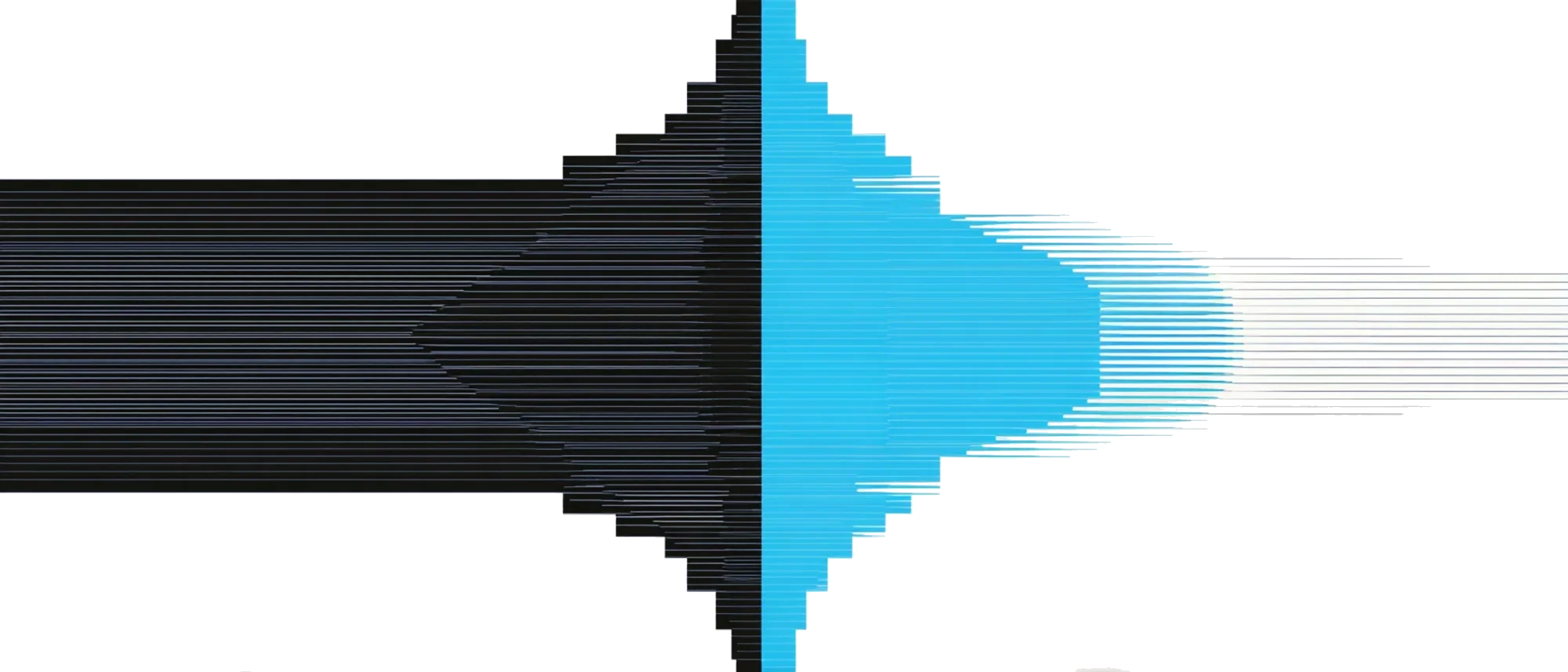 Tonspur eines Anrufs: links eine tote schwarze Linie, rechts schlägt sie cyan aus, sobald jemand antwortet